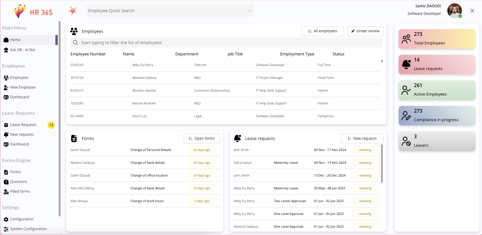 HR 365 employee directory and leave requests inside Microsoft 365